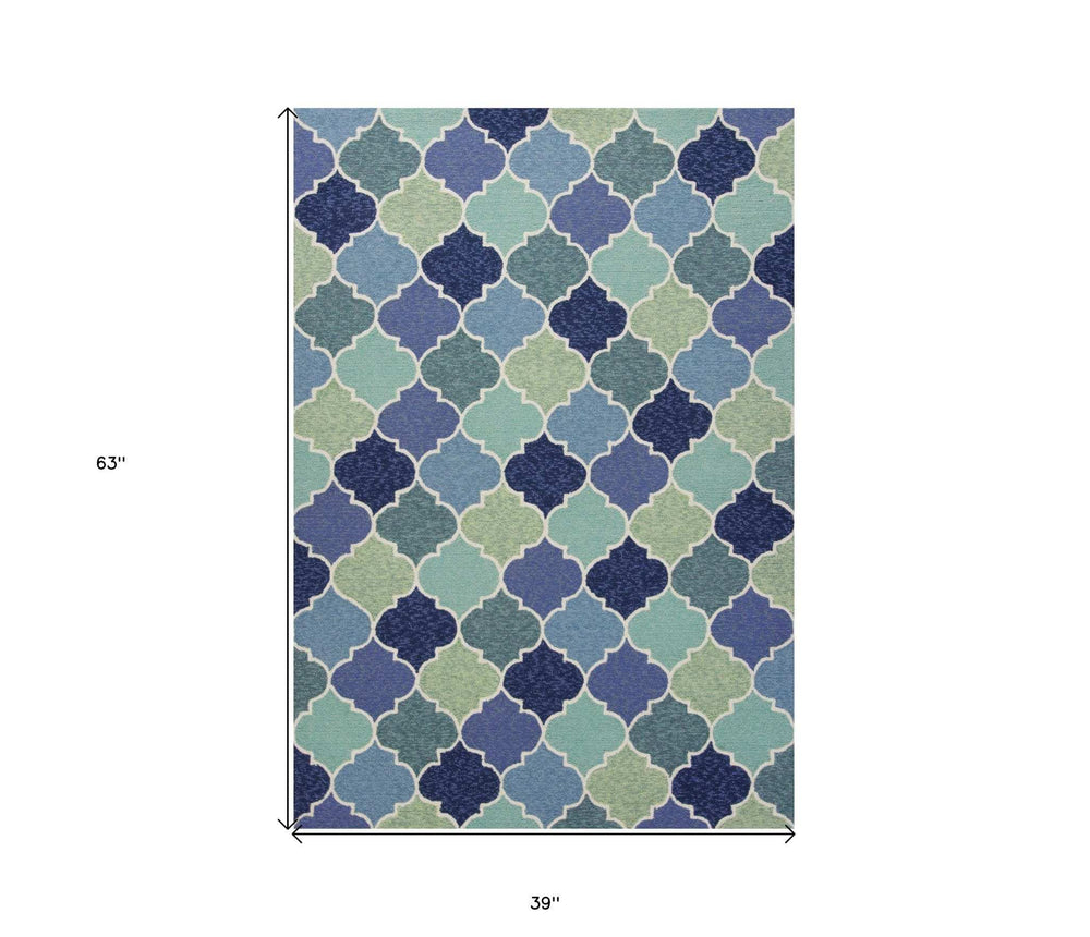 3' X 5' Blue Trellis Hand Tufted Area Rug - Homeroots - Flyclothing LLC