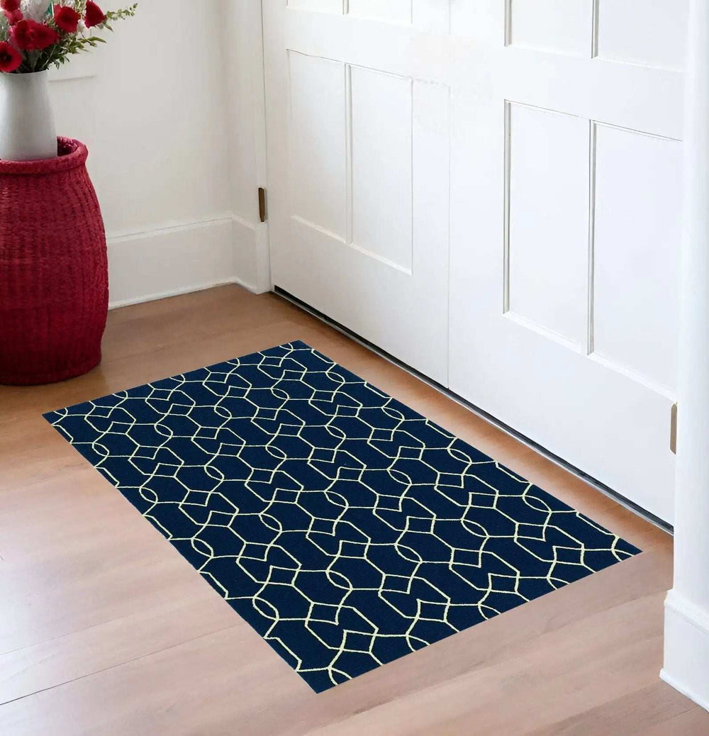 3' X 5' Navy Blue Hand Hooked Area Rug - Homeroots - Flyclothing LLC
