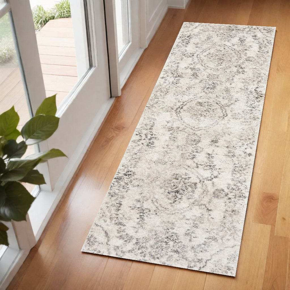 7' Runner Gray Floral Distressed Runner Rug - Homeroots - Flyclothing LLC