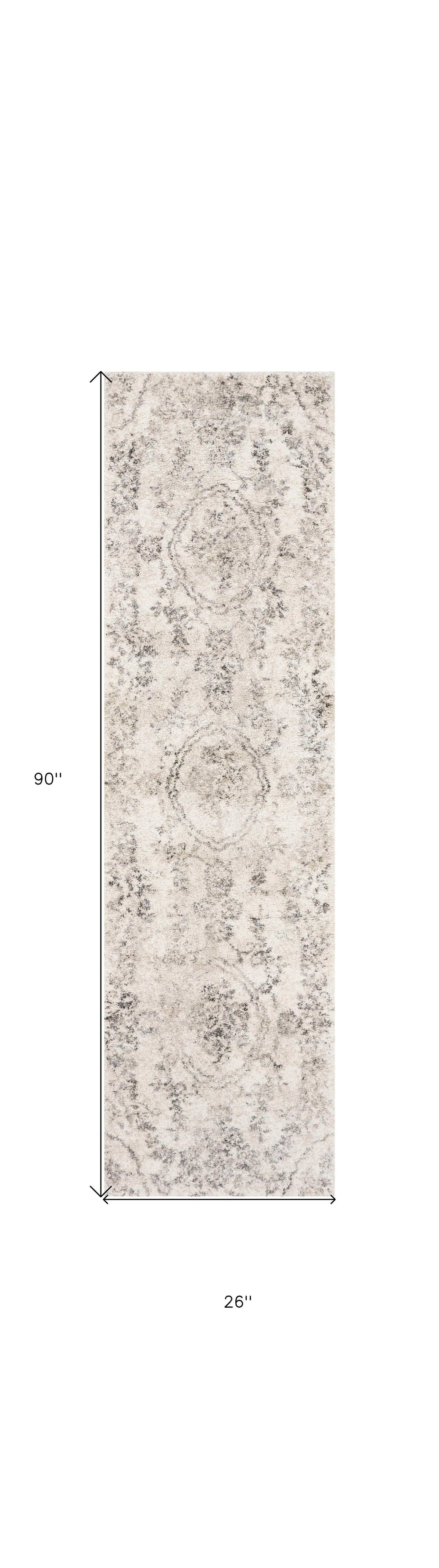 7' Runner Gray Floral Distressed Runner Rug - Homeroots - Flyclothing LLC