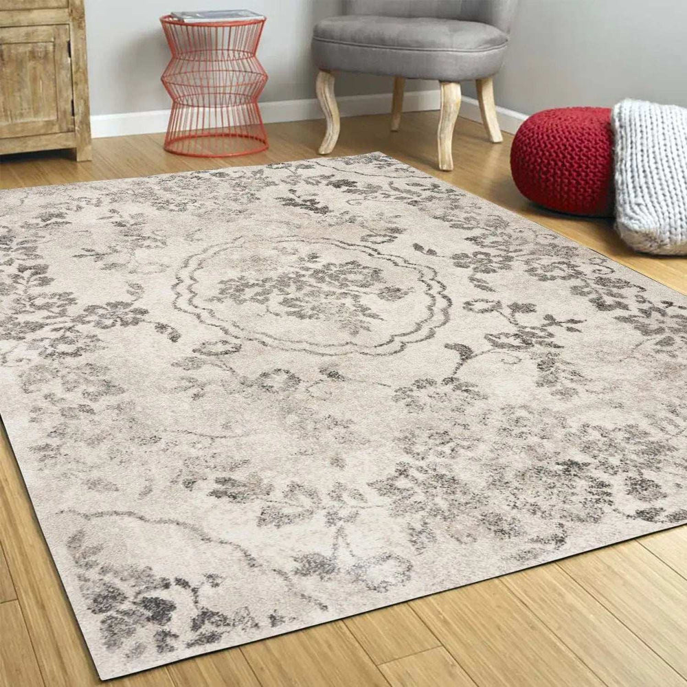3' X 5' Gray Floral Vines Distressed Area Rug - Homeroots - Flyclothing LLC