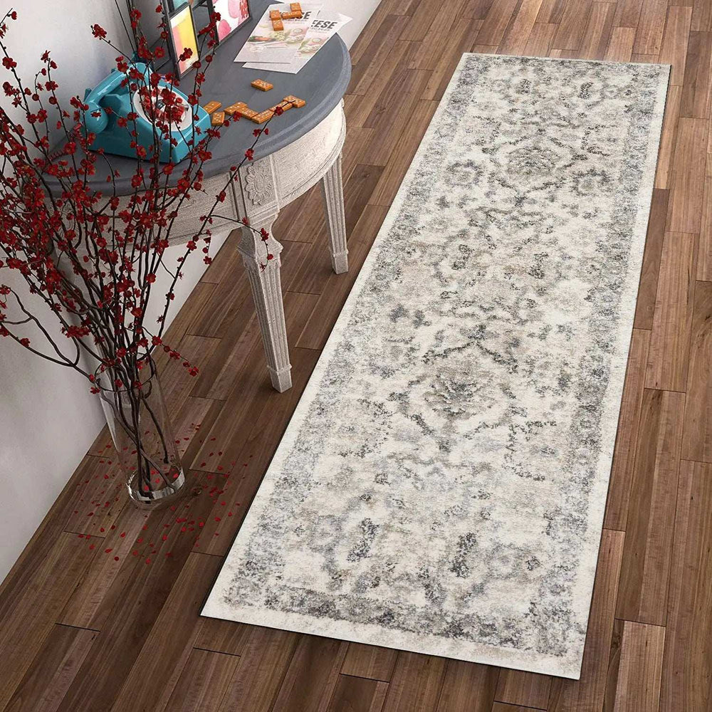 7' Runner Ivory Floral Distressed Runner Rug - Homeroots - Flyclothing LLC