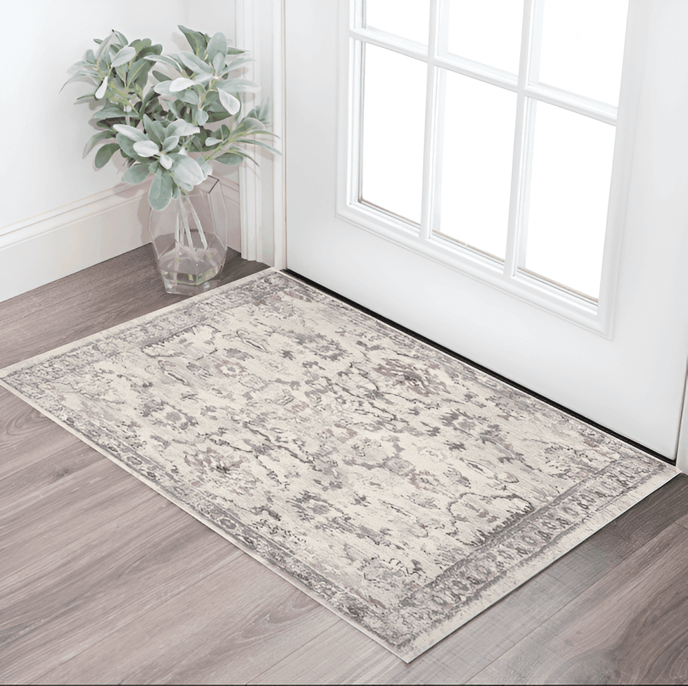 3' X 5' Ivory Floral Distressed Area Rug - Homeroots - Flyclothing LLC
