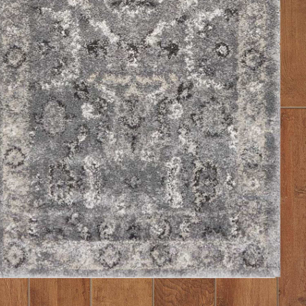 7' Gray Floral Worn Faded Runner Rug - Homeroots - Flyclothing LLC