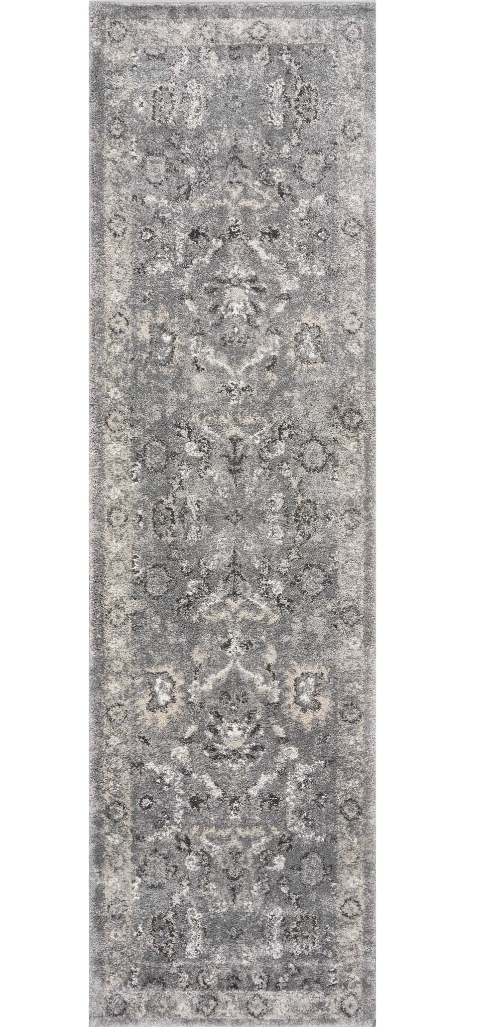 7' Gray Floral Worn Faded Runner Rug - Homeroots - Flyclothing LLC