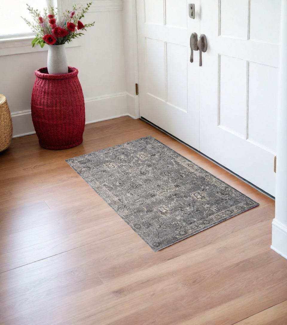 3' X 5' Gray Floral Area Rug - Homeroots - Flyclothing LLC