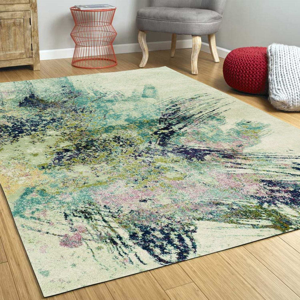 7' Ivory Machine Woven Abstract Splatter Indoor Runner Rug - Homeroots - Flyclothing LLC