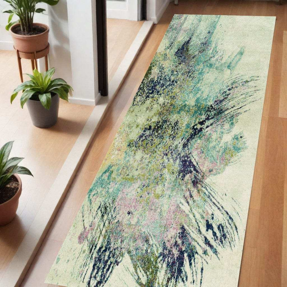 7' Ivory Machine Woven Abstract Splatter Indoor Runner Rug - Homeroots - Flyclothing LLC