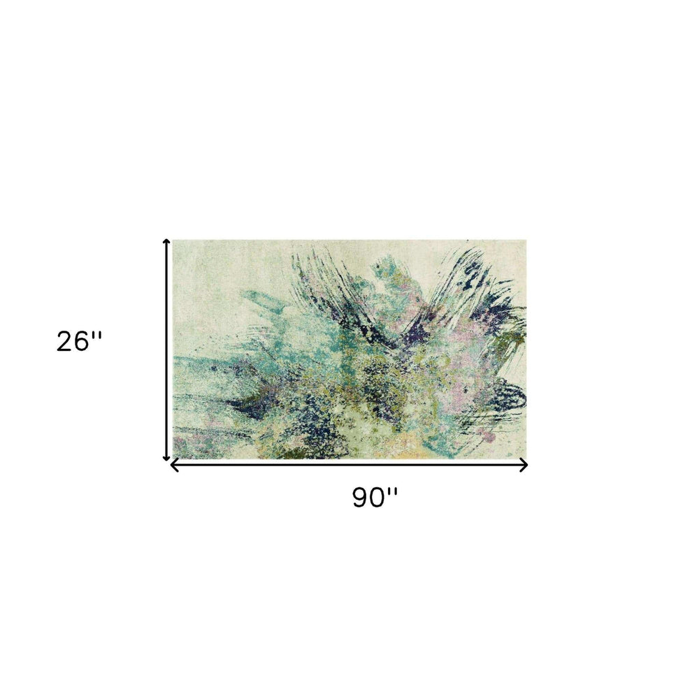 7' Ivory Machine Woven Abstract Splatter Indoor Runner Rug - Homeroots - Flyclothing LLC