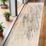 7' Gray and Ivory Abstract Runner Rug - Homeroots - Flyclothing LLC