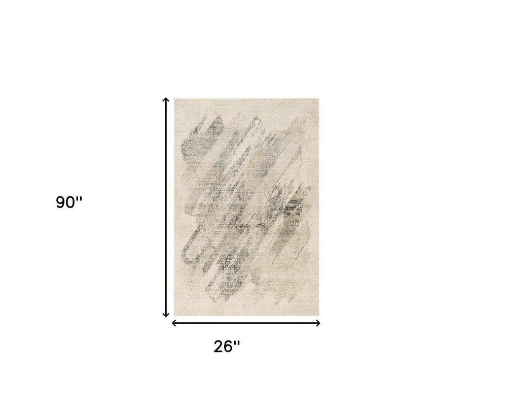 7' Gray and Ivory Abstract Runner Rug - Homeroots - Flyclothing LLC