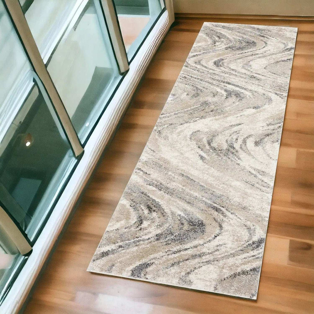 7' Natural Abstract Runner Rug - Homeroots - Flyclothing LLC