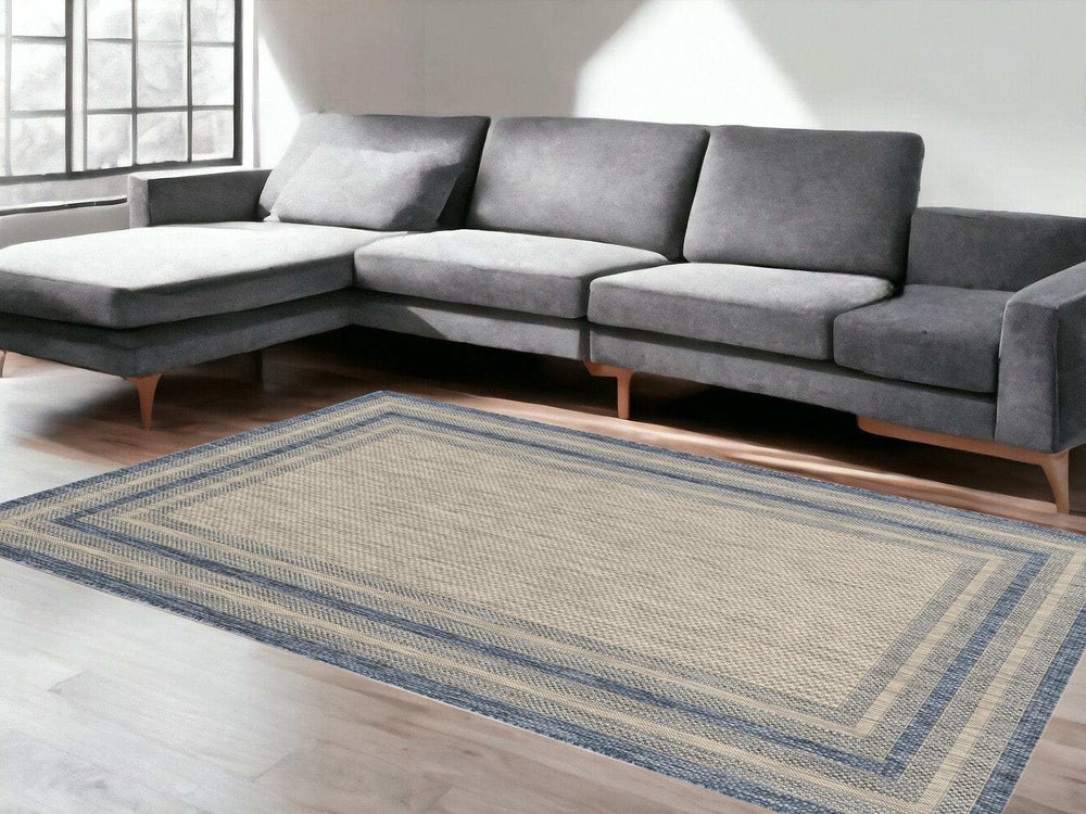 5' X 8' Grey Or Denim Bordered Uv Treated Area Rug - Homeroots - Flyclothing LLC