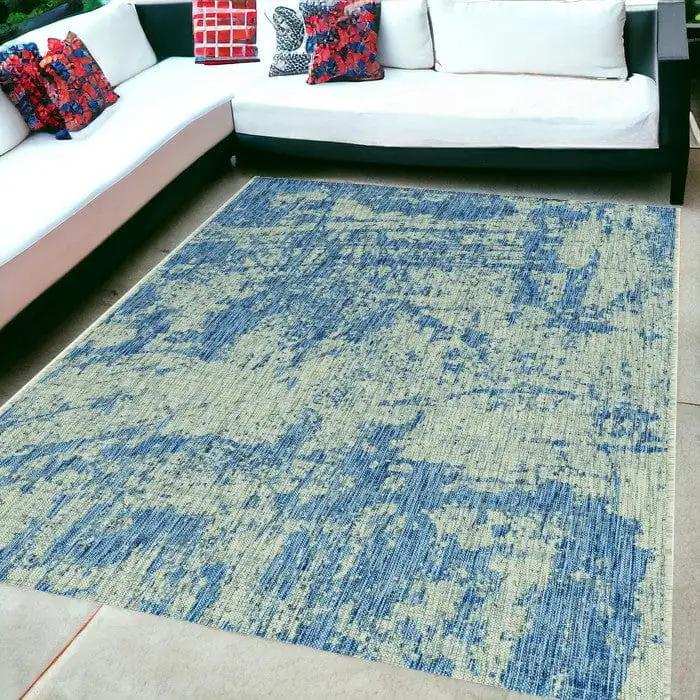 5' X 8' Blue and Green Abstract Indoor Outdoor Area Rug - Homeroots - Flyclothing LLC