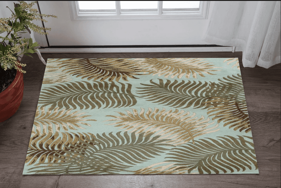 3' X 4' Aqua Blue Hand Tufted Tropical Leaves Indoor Area Rug - Homeroots - Flyclothing LLC