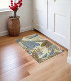 2' X 4' Ivory and Blue Wool Tropical Botanical Hand Tufted Area Rug - Homeroots - Flyclothing LLC