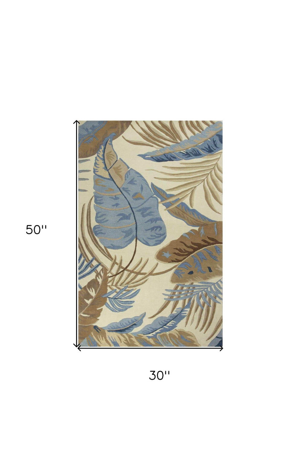 2' X 4' Ivory and Blue Wool Tropical Botanical Hand Tufted Area Rug - Homeroots - Flyclothing LLC
