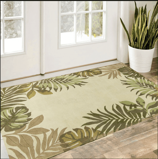 2' X 4' Ivory Leaves Bordered Wool Area Rug - Homeroots - Flyclothing LLC