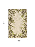 2' X 4' Ivory Leaves Bordered Wool Area Rug - Homeroots - Flyclothing LLC