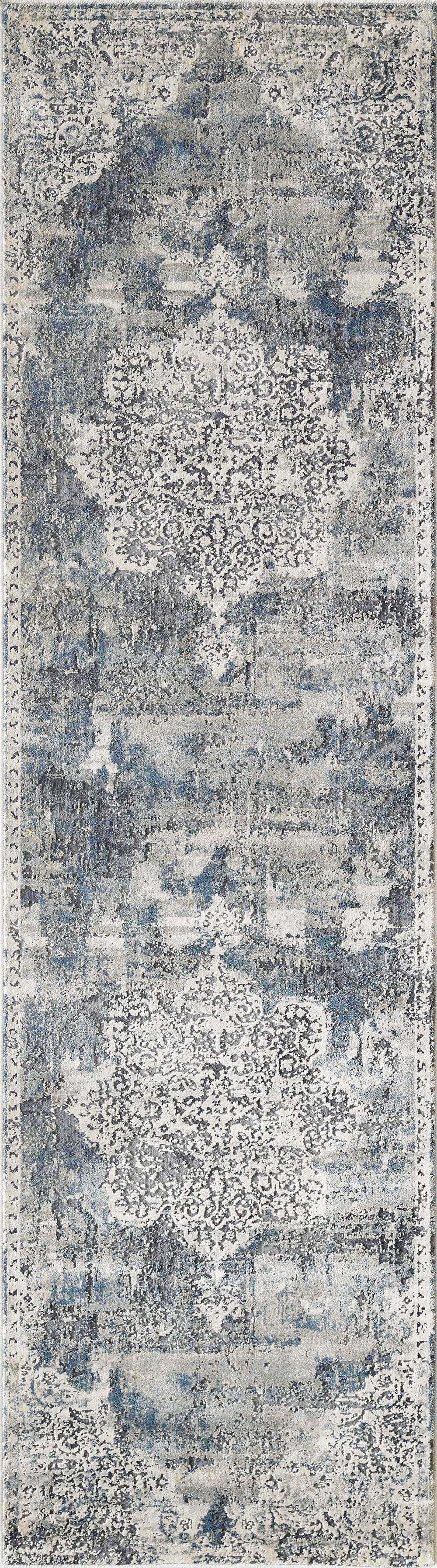 8' Ivory Machine Woven Distressed Diamond Floral Medallion Indoor Runner Rug - Homeroots - Flyclothing LLC