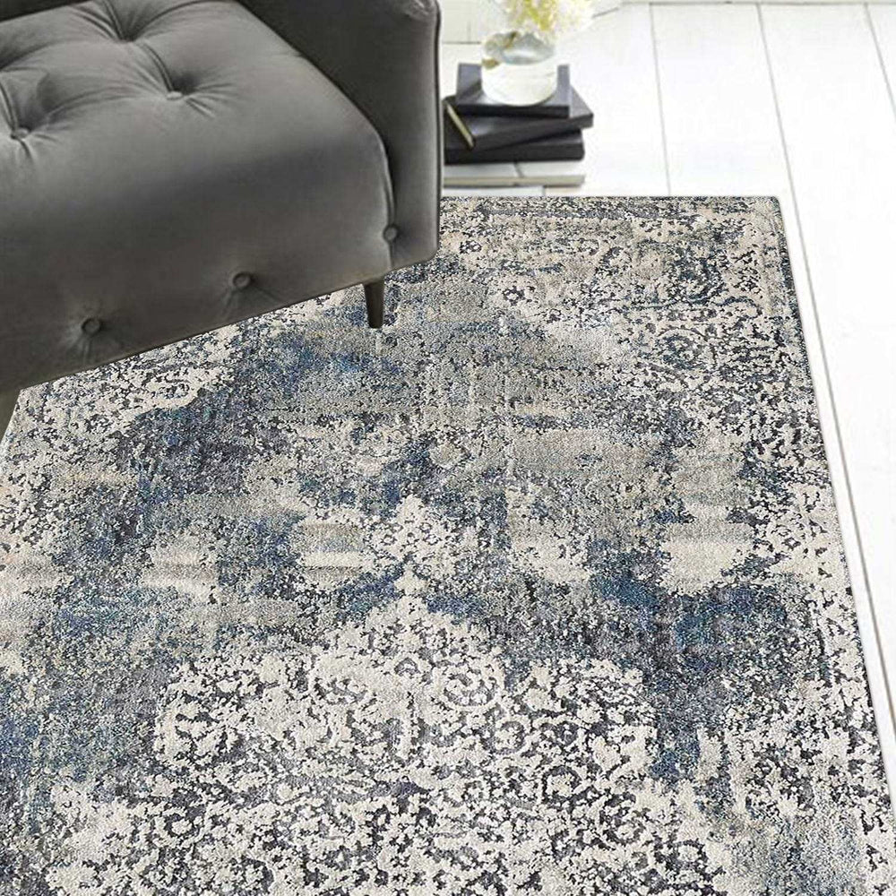 8' Ivory Machine Woven Distressed Diamond Floral Medallion Indoor Runner Rug - Homeroots - Flyclothing LLC