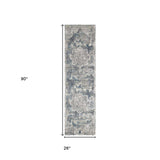 8' Ivory Machine Woven Distressed Diamond Floral Medallion Indoor Runner Rug - Homeroots - Flyclothing LLC