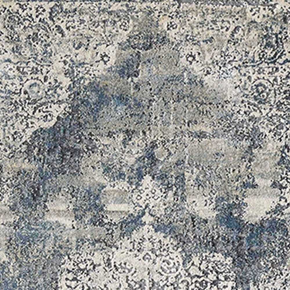 8' Ivory Machine Woven Distressed Diamond Floral Medallion Indoor Runner Rug - Homeroots - Flyclothing LLC