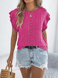 Openwork Round Neck Cap Sleeve Knit Top - Trendsi - Flyclothing LLC