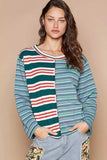 POL Color Block Striped Round Neck Long Sleeve T-Shirt - Trendsi - Flyclothing LLC