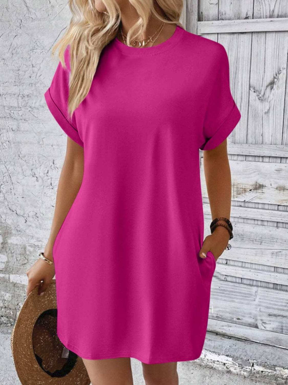 Round Neck Short Sleeve Mini Dress - Trendsi - Flyclothing LLC