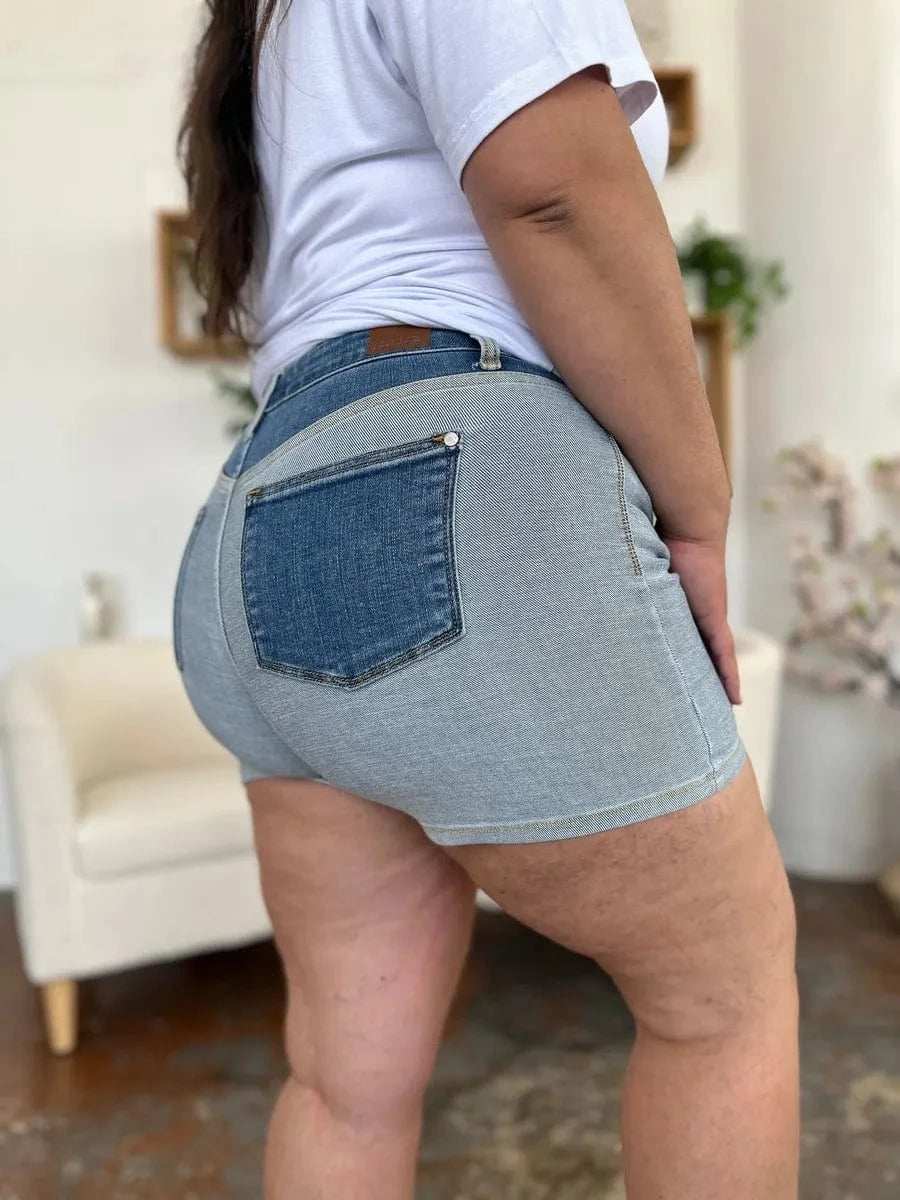 Judy Blue Full Size Color Block Denim Shorts - Trendsi - Flyclothing LLC