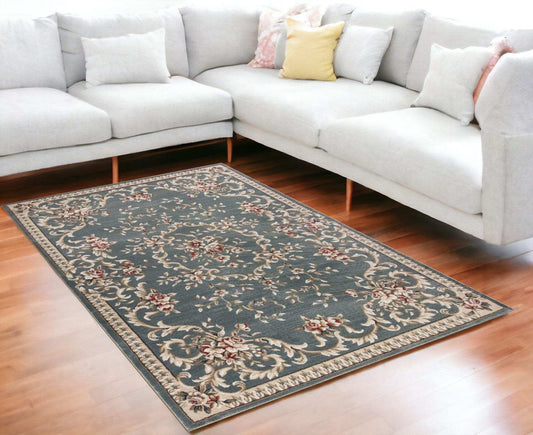 5' X 8' Slate Blue Floral Indoor Area Rug - Homeroots - Flyclothing LLC