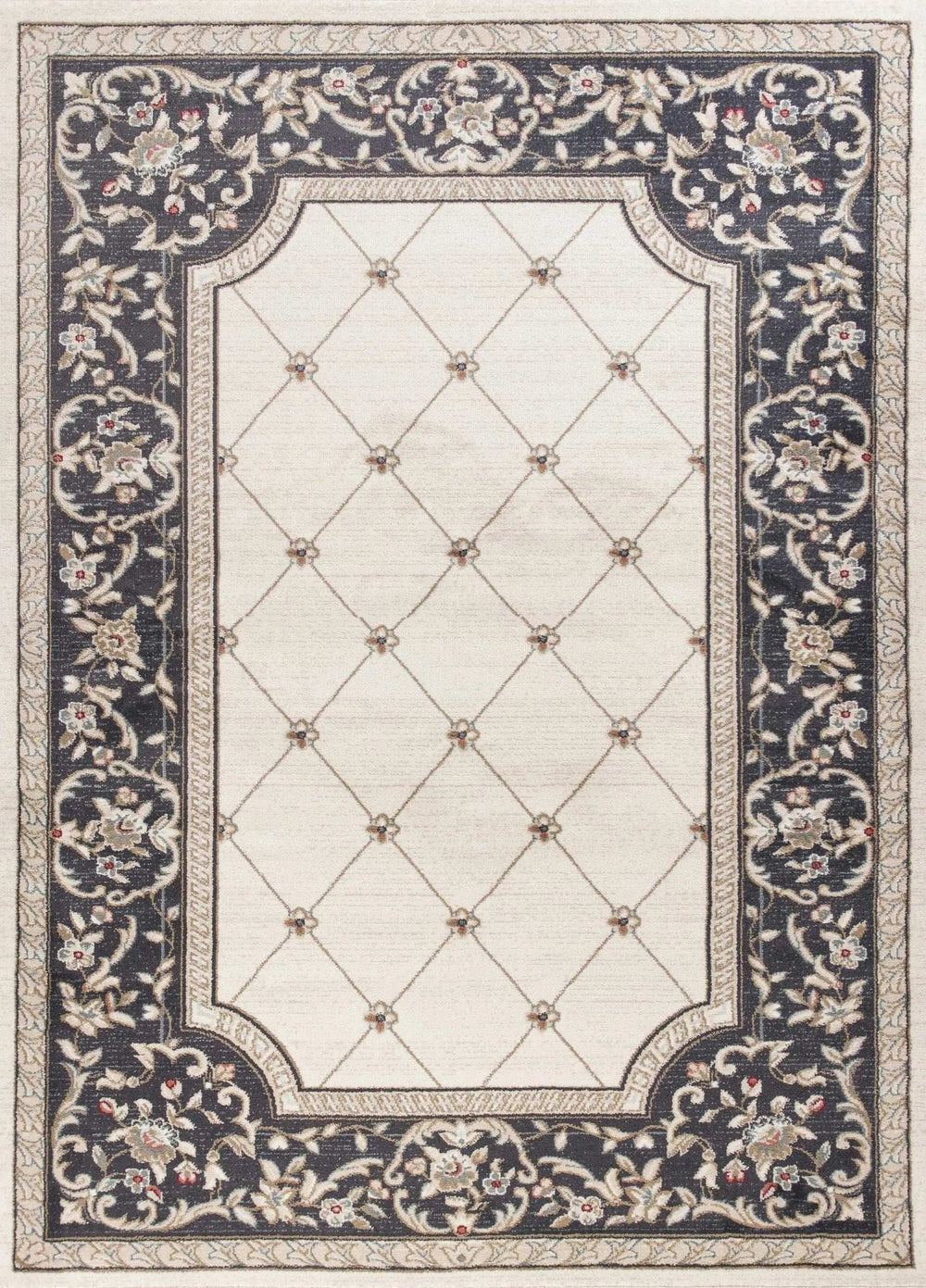 5' X 8' Ivory Or Grey Diamond Bordered Area Rug - Homeroots - Flyclothing LLC