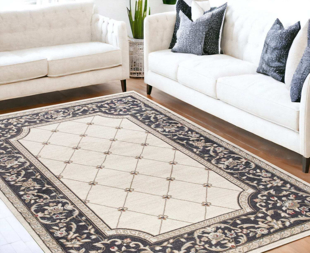 5' X 8' Ivory Or Grey Diamond Bordered Area Rug - Homeroots - Flyclothing LLC