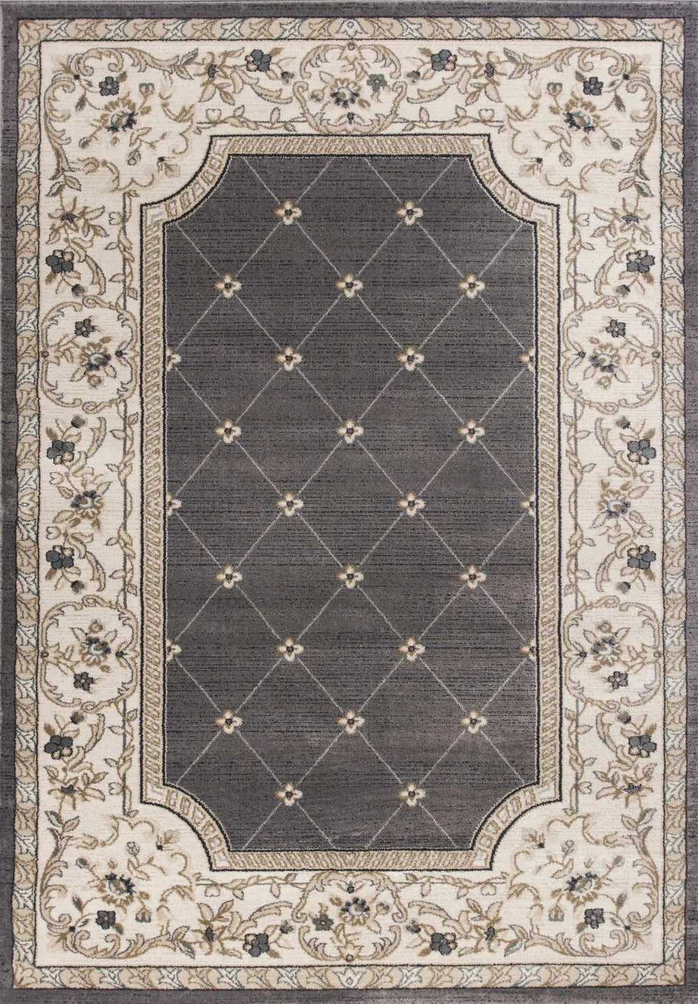 5' X 8' Grey Ivory Bordered Floral Indoor Area Rug - Homeroots - Flyclothing LLC