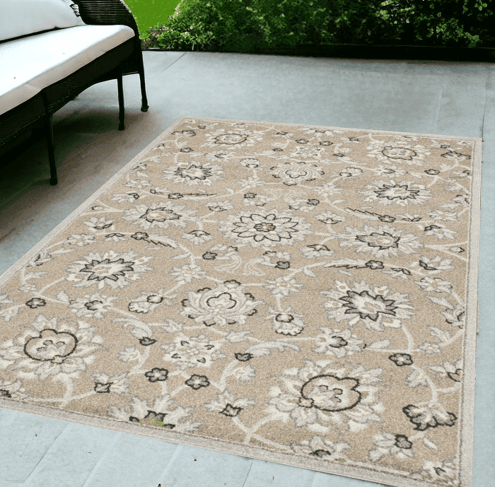5' X 8' Gray and Ivory Floral Indoor Outdoor Area Rug - Homeroots - Flyclothing LLC