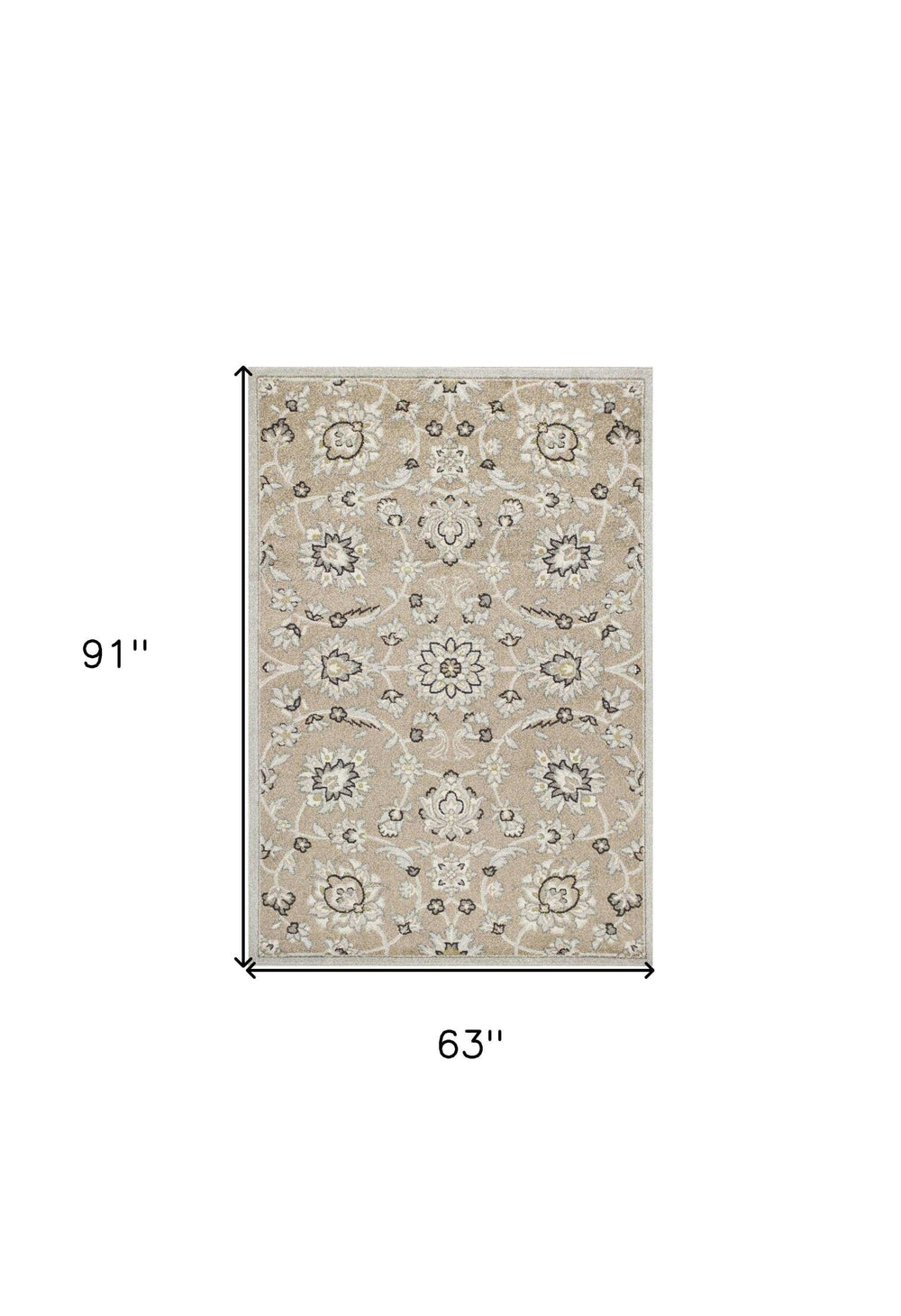 5' X 8' Gray and Ivory Floral Indoor Outdoor Area Rug - Homeroots - Flyclothing LLC