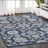 5' X 8' Denim Floral Vines Uv Treated Area Rug - Homeroots - Flyclothing LLC