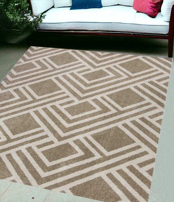 5' X 8' Beige Geometric Indoor Outdoor Area Rug - Homeroots - Flyclothing LLC