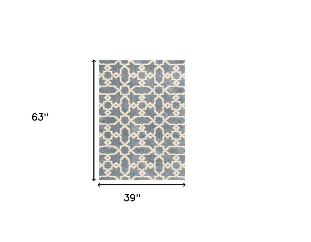 3' X 5' Slate Blue Geometric Machine Woven Microfiber Indoor Area Rug - Homeroots - Flyclothing LLC