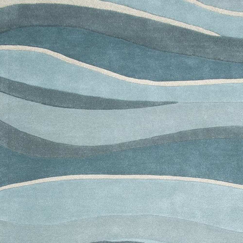 8' Ocean Blue Teal Hand Tufted Abstract Waves Indoor Runner Rug - Homeroots - Flyclothing LLC
