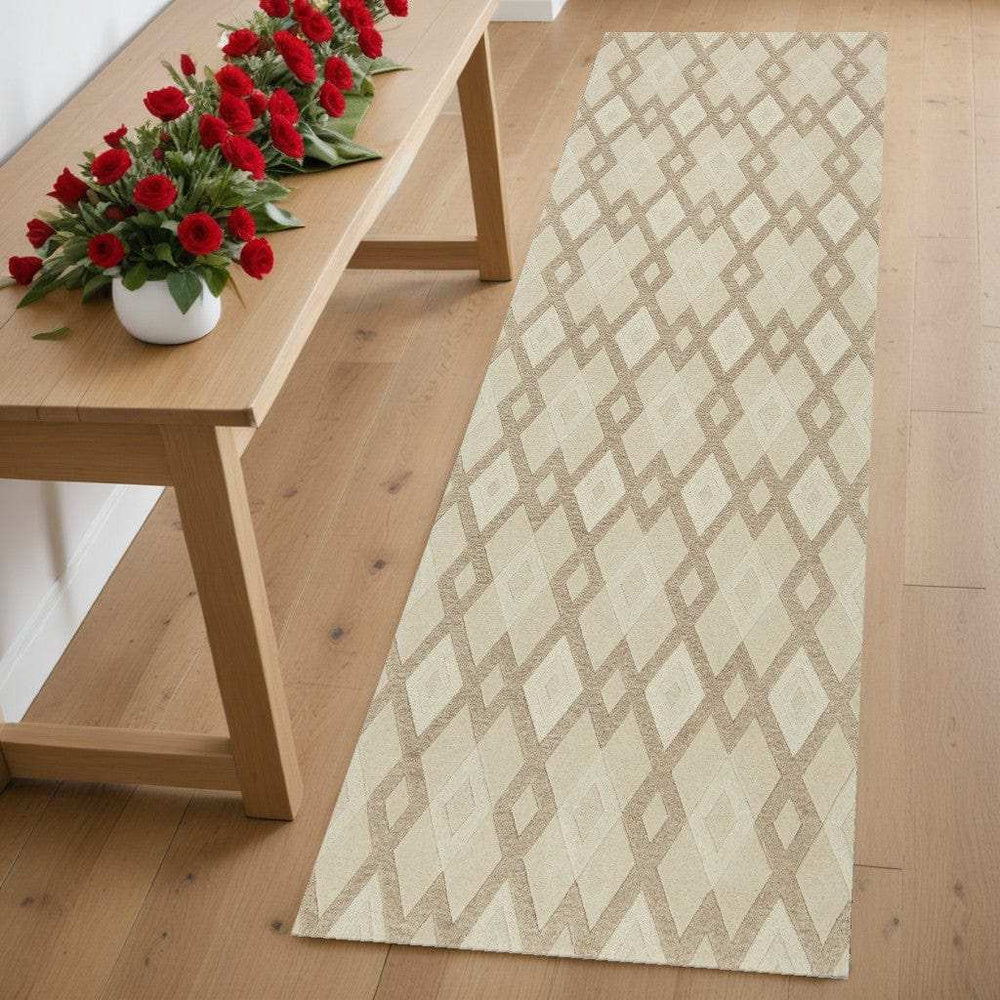 2' X 7' Ivory Diamond Tiles Wool Runner Rug - Homeroots - Flyclothing LLC