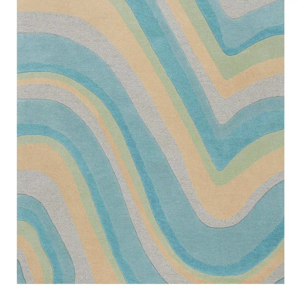 8' Ocean Blue Beige Hand Tufted Abstract Waves Indoor Runner Rug - Homeroots - Flyclothing LLC