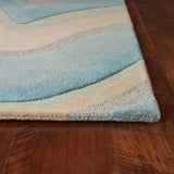 8' Ocean Blue Beige Hand Tufted Abstract Waves Indoor Runner Rug - Homeroots - Flyclothing LLC