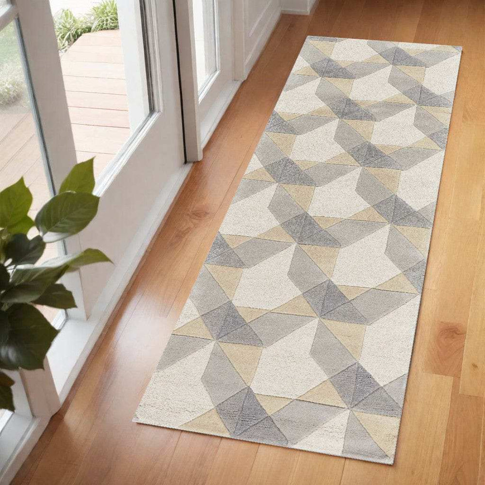 2' X 7' Ivory Or Grey Geometric Wool Runner Rug - Homeroots - Flyclothing LLC