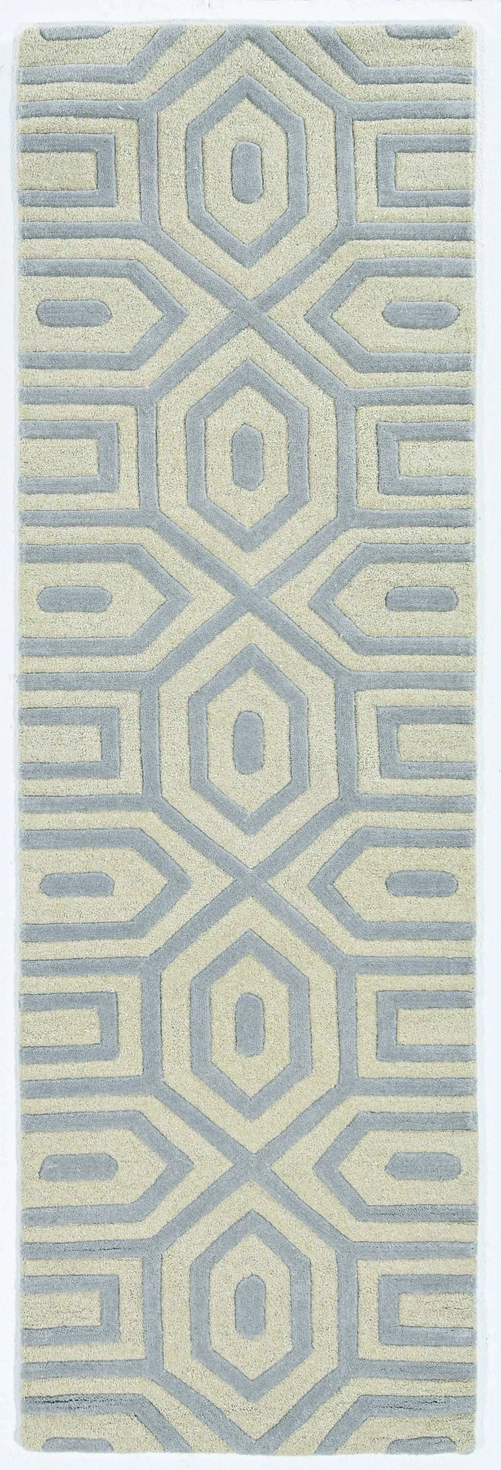 8' Grey Hand Tufted Geometric Indoor Runner Rug - Homeroots - Flyclothing LLC