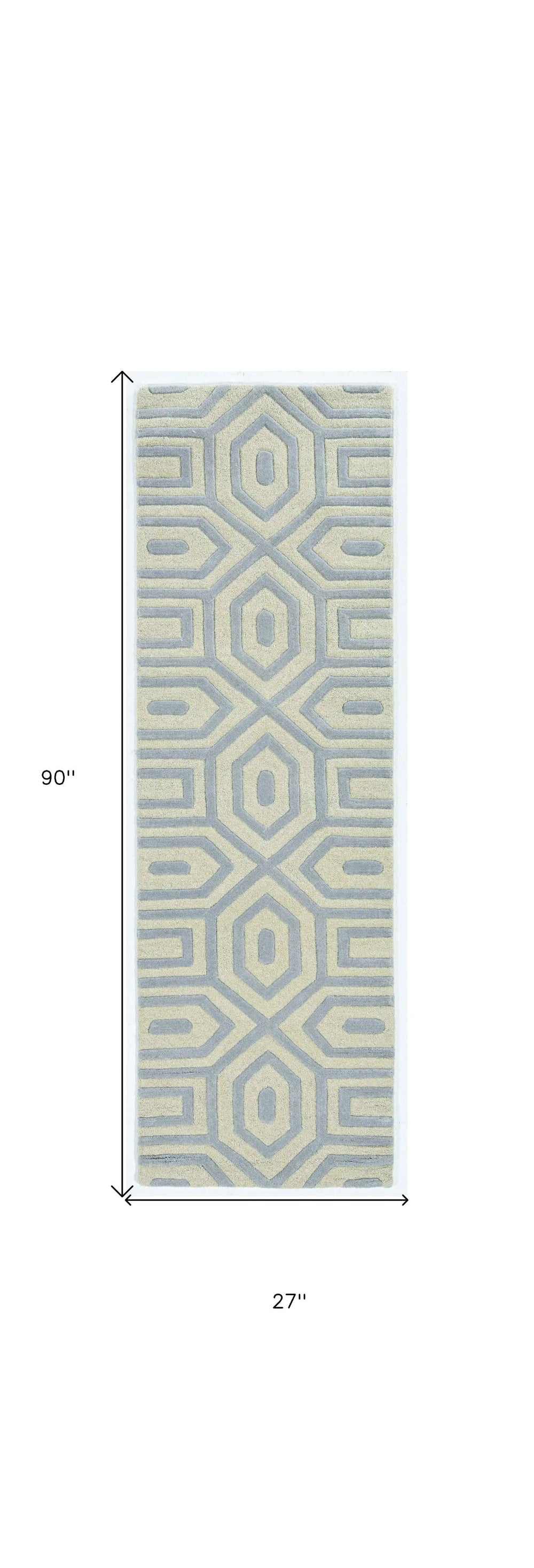 8' Grey Hand Tufted Geometric Indoor Runner Rug - Homeroots - Flyclothing LLC