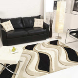 2' X 7' Black Or Beige Abstract Waves Wool Runner Rug - Homeroots - Flyclothing LLC