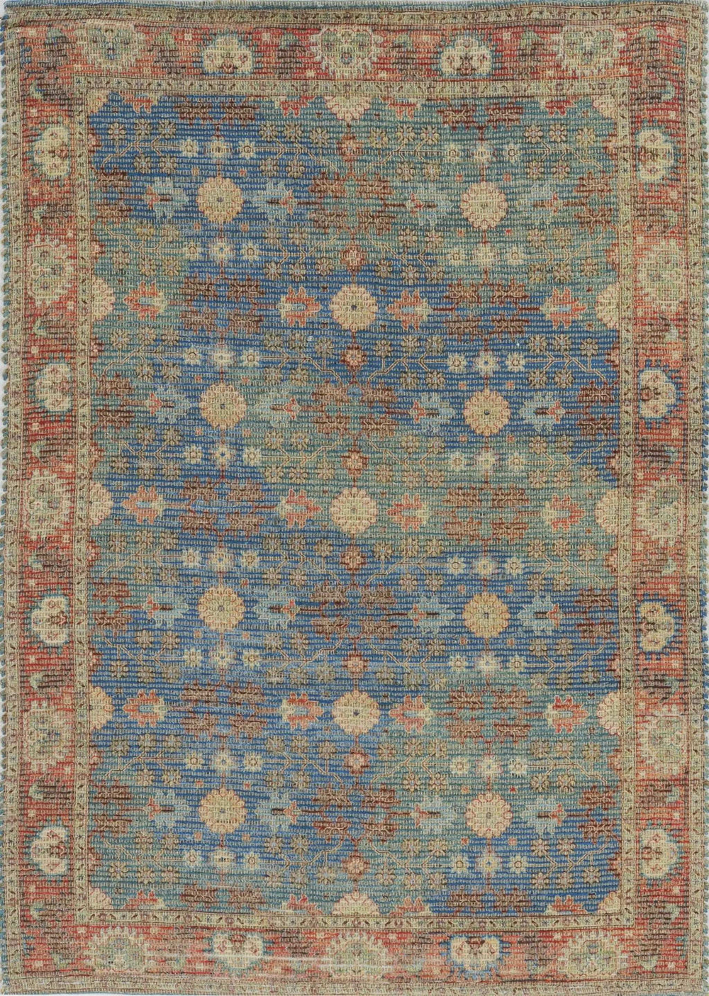 7' X 9' Blue and Red Floral Medallion Hand Woven Area Rug - Homeroots - Flyclothing LLC