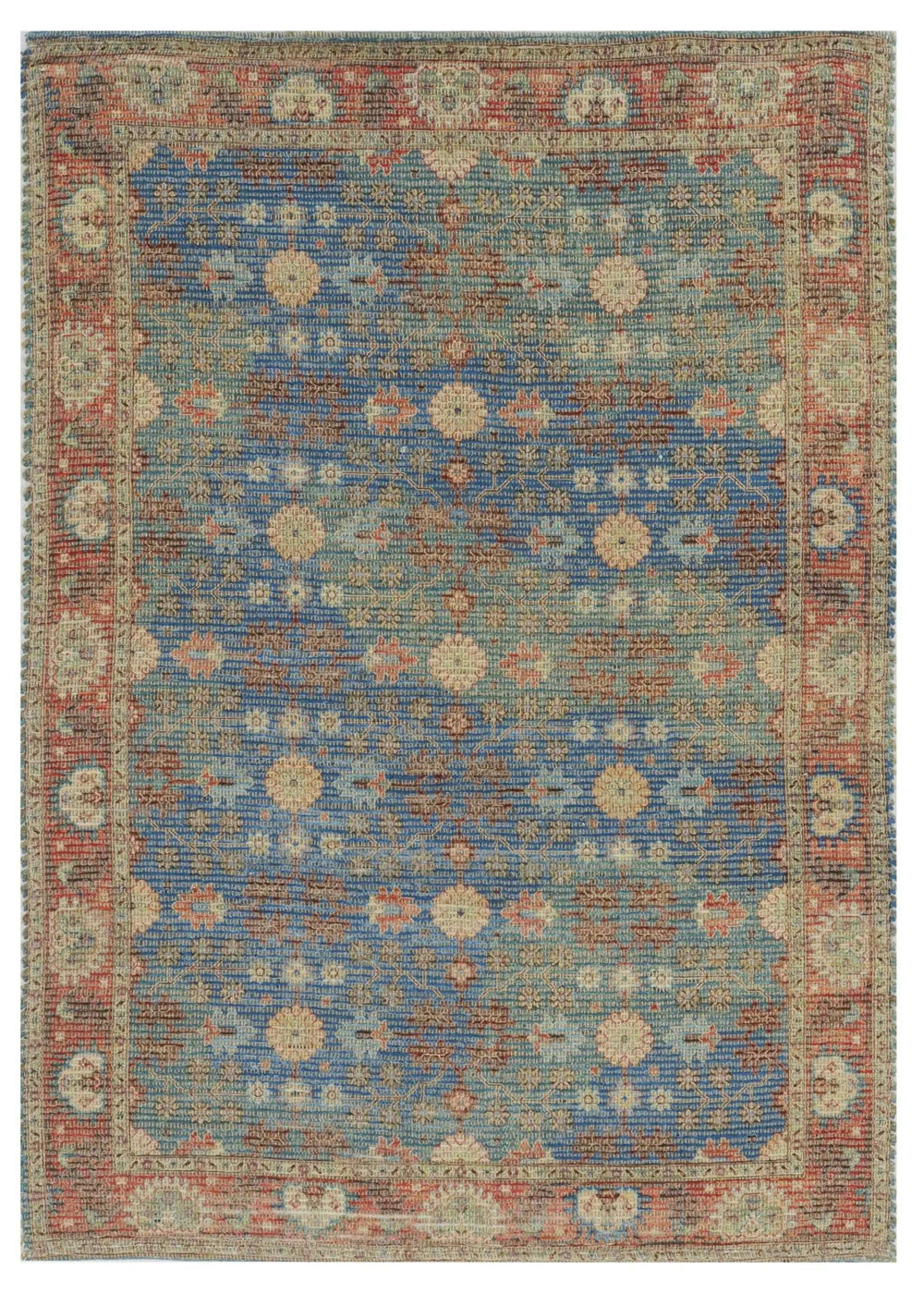 7' X 9' Blue and Red Floral Medallion Hand Woven Area Rug - Homeroots - Flyclothing LLC